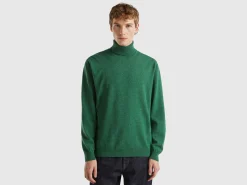 Marl green turtleneck in pure Merino wool