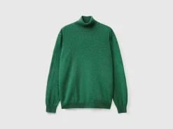 Marl green turtleneck in pure Merino wool