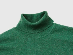 Marl green turtleneck in pure Merino wool