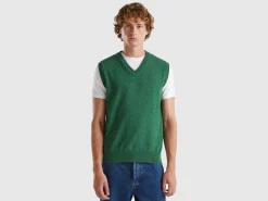 Marl green vest in pure Merino wool