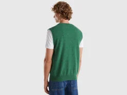 Marl green vest in pure Merino wool