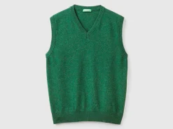 Marl green vest in pure Merino wool