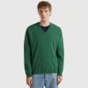 Marl green V-neck sweater in pure Merino wool