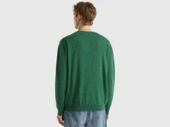 Marl green V-neck sweater in pure Merino wool