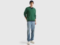 Marl green V-neck sweater in pure Merino wool