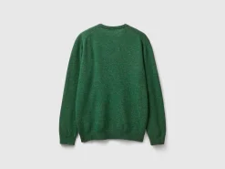 Marl green V-neck sweater in pure Merino wool