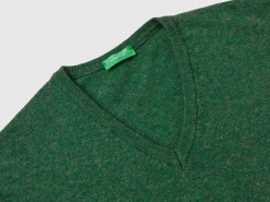 Marl green V-neck sweater in pure Merino wool