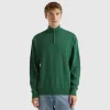 Marl green zip-up sweater in 100% Merino wool