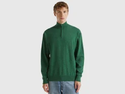 Marl green zip-up sweater in 100% Merino wool