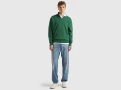 Marl green zip-up sweater in 100% Merino wool