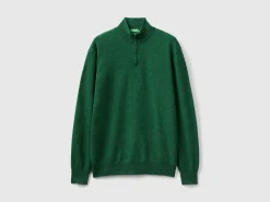 Marl green zip-up sweater in 100% Merino wool