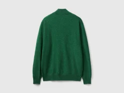 Marl green zip-up sweater in 100% Merino wool