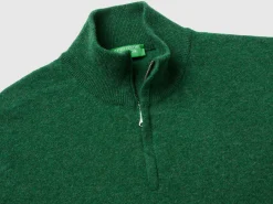 Marl green zip-up sweater in 100% Merino wool