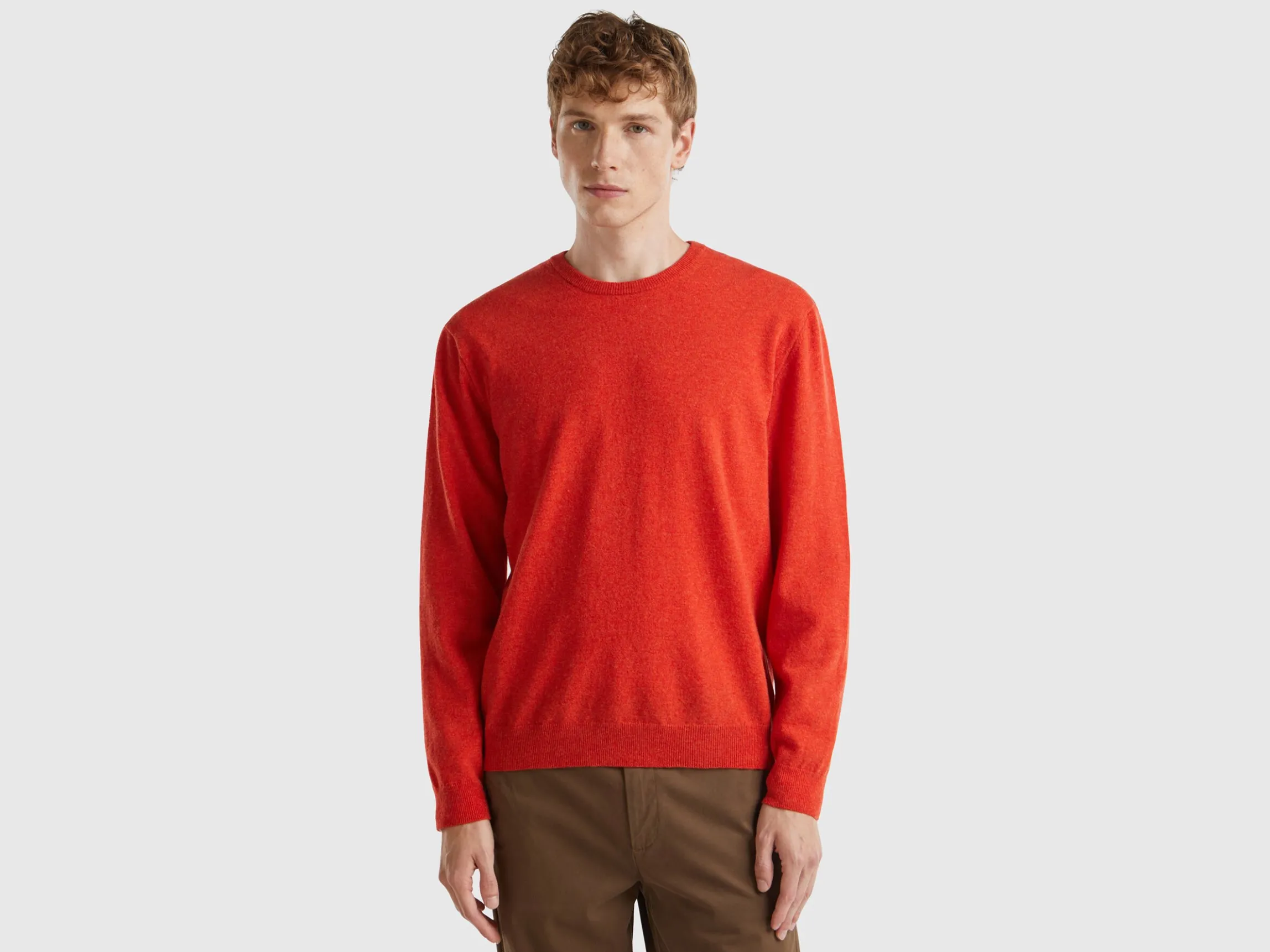Marl orange crew neck sweater in pure Merino wool