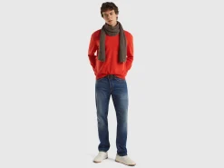 Marl orange V-neck sweater in pure Merino wool