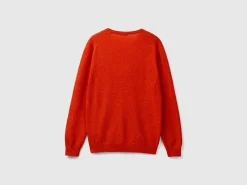 Marl orange V-neck sweater in pure Merino wool