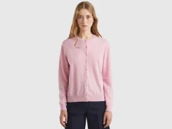 Marl pink crew neck cardigan in pure Merino wool
