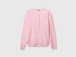 Marl pink crew neck cardigan in pure Merino wool