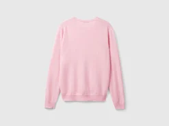 Marl pink crew neck cardigan in pure Merino wool