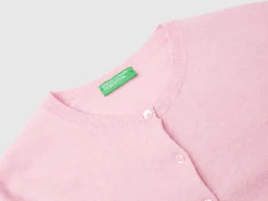 Marl pink crew neck cardigan in pure Merino wool