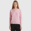 Marl pink crew neck sweater in pure Merino wool