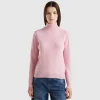 Marl pink turtleneck sweater in pure Merino wool