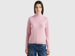 Marl pink turtleneck sweater in pure Merino wool