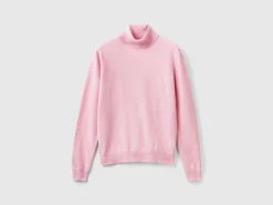 Marl pink turtleneck sweater in pure Merino wool