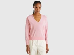 Marl pink V-neck sweater in pure Merino wool