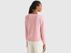 Marl pink V-neck sweater in pure Merino wool