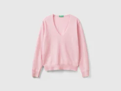 Marl pink V-neck sweater in pure Merino wool