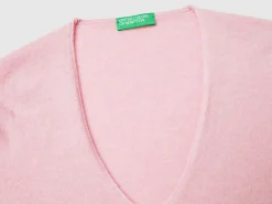 Marl pink V-neck sweater in pure Merino wool