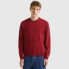 Marl red crew neck sweater in pure Merino wool