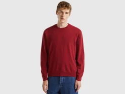 Marl red crew neck sweater in pure Merino wool