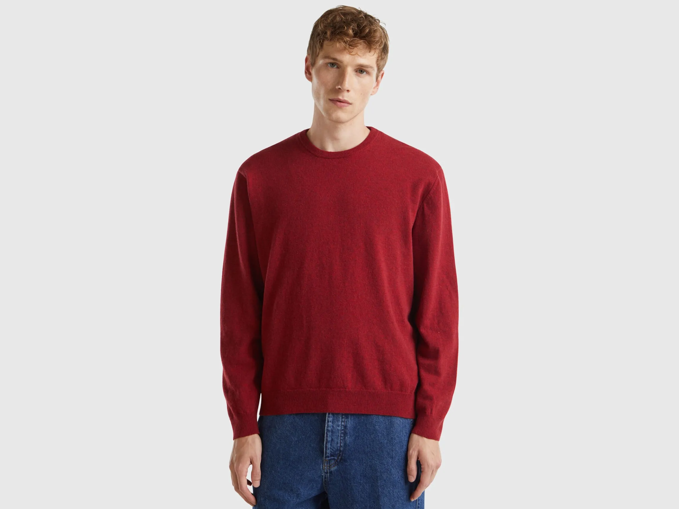 Marl red crew neck sweater in pure Merino wool