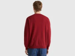 Marl red crew neck sweater in pure Merino wool