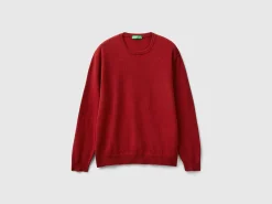 Marl red crew neck sweater in pure Merino wool