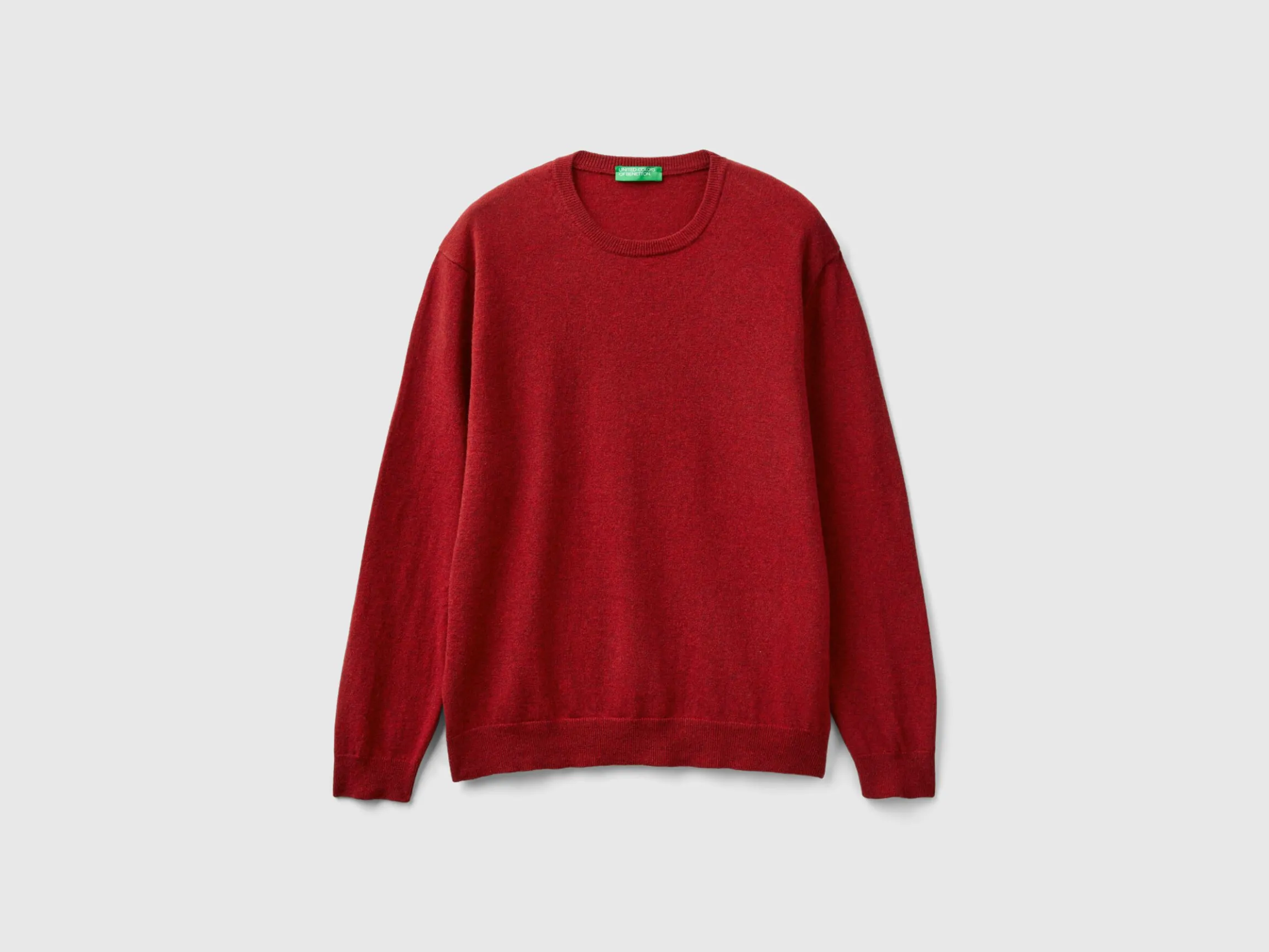 Marl red crew neck sweater in pure Merino wool