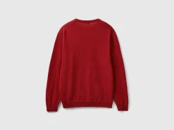 Marl red crew neck sweater in pure Merino wool