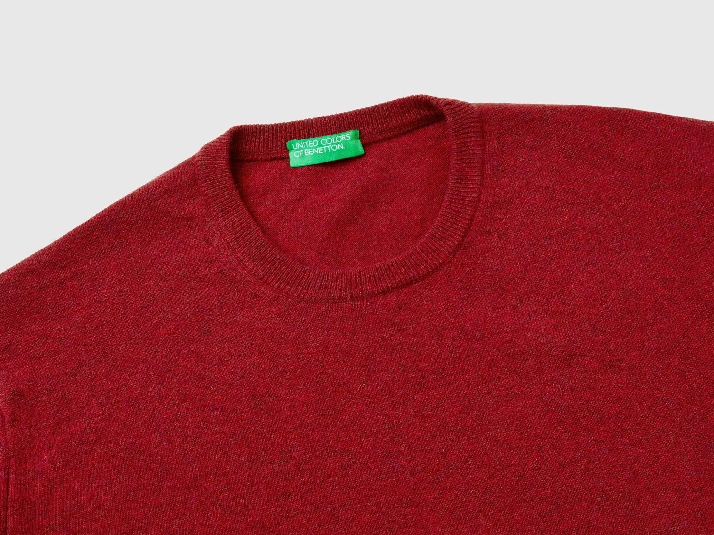 Marl red crew neck sweater in pure Merino wool