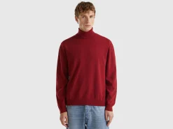 Marl red turtleneck in pure Merino wool