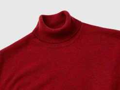Marl red turtleneck in pure Merino wool