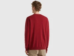Marl red V-neck sweater in pure Merino wool