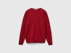 Marl red V-neck sweater in pure Merino wool
