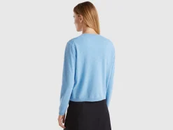 Marl sky blue cardigan in pure Merino wool