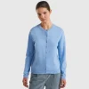 Marl sky blue crew neck cardigan in pure Merino wool