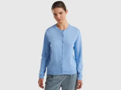 Marl sky blue crew neck cardigan in pure Merino wool