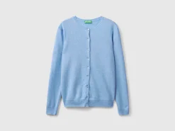 Marl sky blue crew neck cardigan in pure Merino wool