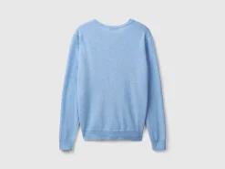 Marl sky blue crew neck cardigan in pure Merino wool