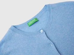 Marl sky blue crew neck cardigan in pure Merino wool